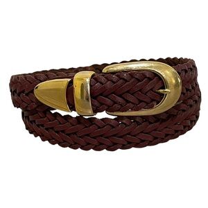 Vintage Capezio Burgundy Genuine Leather Braided Woven Belt Gold Buckle Size S/M